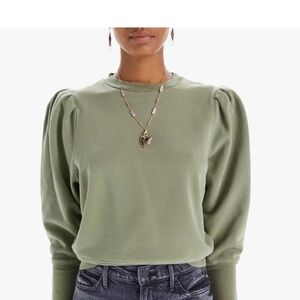 MOTHER Olive Green Puff-Sleeve Sweatshirt